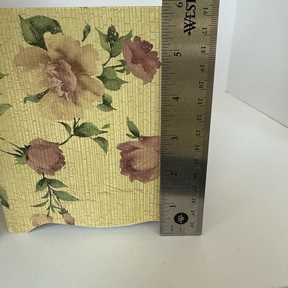 Vintage Croscill Cottage Rose 2 Piece Set Waste Basket Tissue Box Cover Wooden - Picture 10 of 12